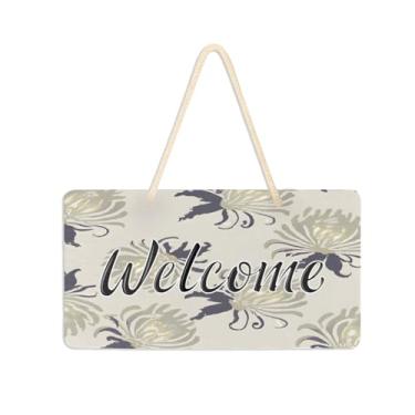 Imagem de Burbuja Placa de boas-vindas de flores de crisântemo para porta da frente, placa de boas-vindas de PVC para decoração de férias de casa de fazenda, 15 x 28 cm