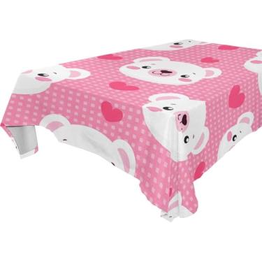 Imagem de Burbuja Toalha de mesa com cara de urso branco, toalha de mesa retangular, anti-rugas, grossa para decoração de jantar, cozinha, festa, 152 x 274 cm
