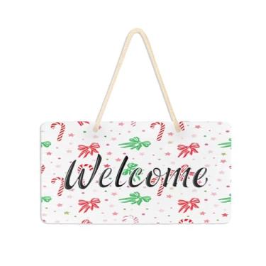 Imagem de Burbuja Placa de boas-vindas com arco de bengala doce para porta da frente, placa de boas-vindas de PVC para decoração de férias, 15 x 28 cm