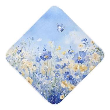 Imagem de STAYTOP Toalhas de bebê com capuz de musselina azul flores silvestres e borboletas, toalha de banho super macia, toalhas de banho absorventes para banho recém-nascido unissex 76 x 76 cm