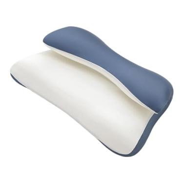 Imagem de ＫＬＫＣＭＳ Travesseiro de pescoço em espuma viscoelástica, respirável e com suporte para dormir, ideal para viagens de negócios, uso doméstico e como presente de, Azul