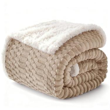 Imagem de Cobertor de lã de ovelha para sofá flanela aconchegante macio cobertor de solteiro quente para cama de lã decoração de casa, presentes, Z01 - bege, 152 cm x 203 cm