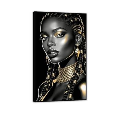 Imagem de Arte de parede afro-americana elegante mulher negra minimalista decoração de parede abstrata arte preta pinturas em tela para sala de estar quarto escritório 60 x 100 cm (24 x 39 pol) moldura preta