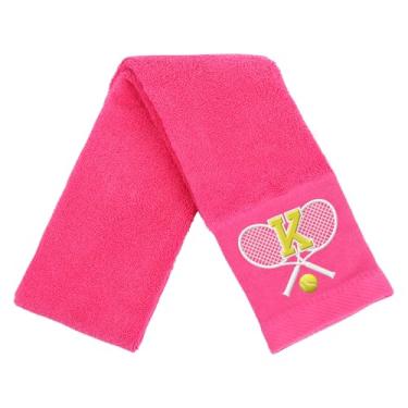 Imagem de OXYEFEI Toalha de tênis, presente de tênis para homens, mulheres, amantes, toalhas de tênis bordadas de algodão 33 cm x 109 cm (rosa, letra K)