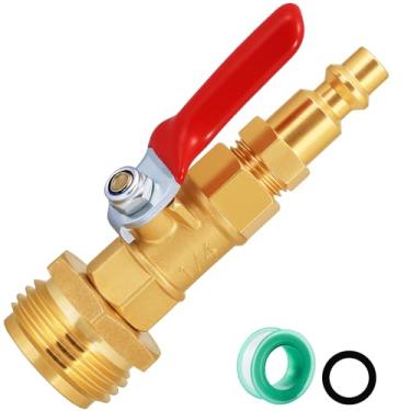 Imagem de SIGURANTA Adaptador de sopro RV Winterize/Winterization - latão com válvula de esfera, conexão rápida macho de 0,6 cm a rosca de mangueira de jardim GHT macho de 1/10.2 cm