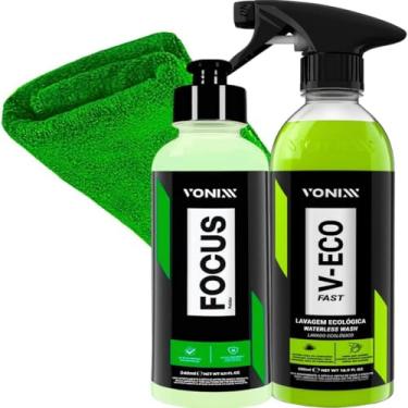 Imagem de Vonixx Kit Focus 240 ml & V-eco Fast 500 ml Removedor de Marca D'água Ecológico para Vidros e Espelhos com Cera de Carna