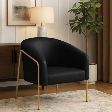 Imagem de Poltrona Sala Industrial Alta Dourado Stella Sintético Pu Preto D03 - 