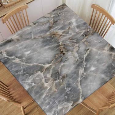 Imagem de TREGAUSI Toalha de mesa quadrada ajustada com borda elástica mármore toalha de mesa toalhas de mesa de pedra cinza poliéster para piquenique interno e externo, adequado para mesas de 106 x 106 cm