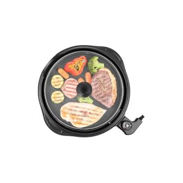 Imagem de Grill Elétrico Redondo Premium com Termostato, 1200W, 220V, Antiaderente, 40cm Diâmetro, Preto, Bandeja Coletora de Gordura