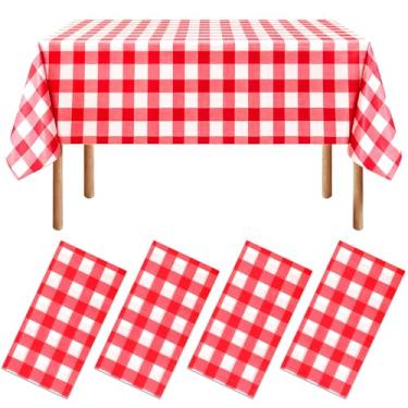 Imagem de NOVWANG Toalha de mesa xadrez vermelha e branca, 274 cm x 137 cm, capa de mesa de plástico descartável, capa de mesa de piquenique para piquenique, decorações de festa de aniversário