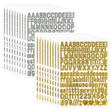 Imagem de 3040 peças, 20 folhas, adesivos com números de letras pequenas, adesivos autoadesivos de vinil de 1,3 cm, à prova d'água, portas, placas, álbum de recortes (ouro + prata)