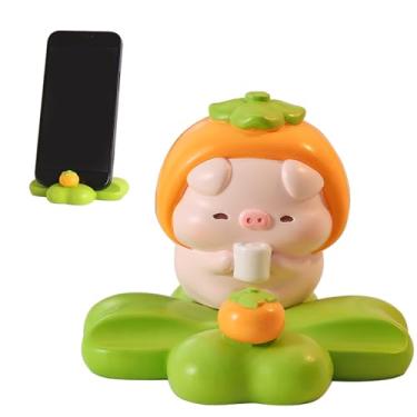 Imagem de Meroqeel Suporte de celular com desenho animado de porco para mesa, estátua de caqui de porco fofo para mulheres adoráveis, meninas, suporte de estatueta de animal de mesa para iPhone, iPad