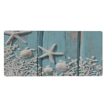 Imagem de Tapete de mouse grande, azul-petróleo, estrela-do-mar, impermeável, protetor de mesa estendido, tapete de borracha antiderrapante para escritório, computador, teclado, laptop e mesa de casa, mouse pad