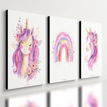 Imagem de Kit 3 Quadro Decorativo Unicórnio Infantil Menina Quarto Qualidade Premium (40x28cm)
