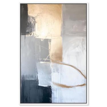Imagem de Art Remedy Arte abstrata de tela com bordas douradas iluminadas, moldura branca, 40,6 cm x 61 cm