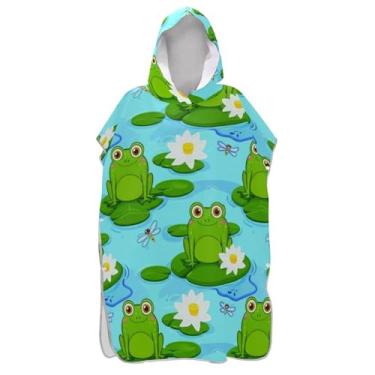 Imagem de TSENQUE Poncho de surfe para adultos trocador de roupão de praia com capuz toalha floral plus size bonito verde sapos azul ponchos femininos com capuz