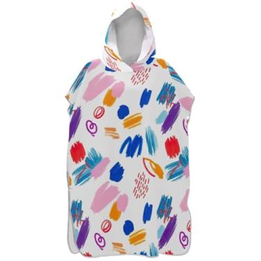 Imagem de Joisal Poncho de surfe com formas abstratas coloridas que trocam roupão para adultos poncho masculino vestível com capuz toalhas de banho de praia com capuz