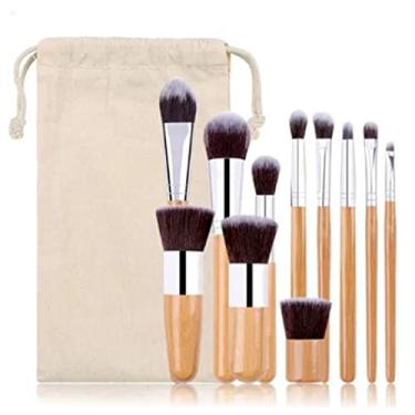 Imagem de Dioche Conjunto de Pincéis Maquiagem Profissional, 11 Peças, Kit Pincel Cosmético Acabamento Fino Com Bolsa Pano para Viagens, Casa, Alças Bambu Nylon