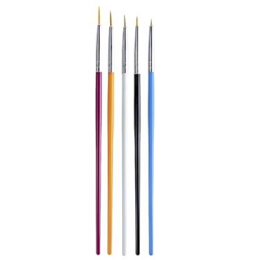 Imagem de Kit 5 Pincéis Coloridos Ponta Fina Nail Art Make Delineado