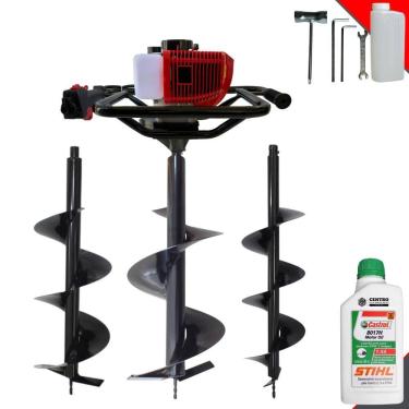 Imagem de Perfurador de Solo À Gasolina Anmax GD520B 52cc 2,2HP de Alta Rotação e Performance + Brocas 80x20cm, 80x25cm e 80x30cm + ÓLEO STIHL 2T