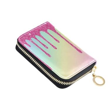 Imagem de Carteira feminina de desenho animado arco-íris pequena e fofa com porta-cartões com bloqueio de RFID com zíper e bolsa para moedas