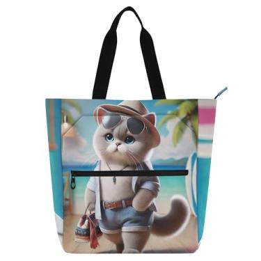 Imagem de GAIGEO British Shorthair Funny Kitten Work Bag for Women Tote Canvas School Tote Book Purse Ladies Kids Handbags Book Lovers