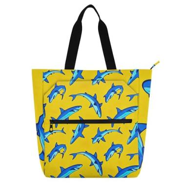 Imagem de Blue Sharks Bolsa de trabalho amarela para mulheres, lona, praia, escola, bolsas, professores, livros, presente