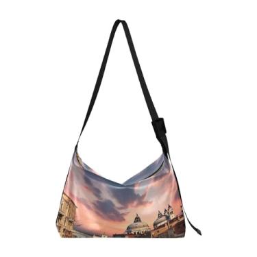 Imagem de Bolsa Hobo de ombro leve Nebula and Stars, bolsa tiracolo de couro, bolsa tiracolo masculina de couro, Canal With Buildings-4, One Size