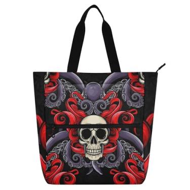 Imagem de GAIGEO Bolsa feminina engraçada de caveira, vermelha, roxa, para trabalho, lona, bolsa de tecido, faculdade, escola, utilitária, escritório, com compartimentos