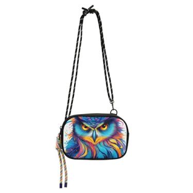 Imagem de TSENQUE Bolsa feminina de penas de coruja colorida pequena bolsa tiracolo carteira para telefone bolsa de ombro pequena para viagem