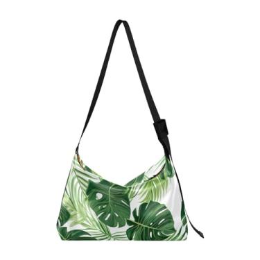 Imagem de Bolsa de ombro branca com folhas tropicais, bolsa tiracolo masculina de couro, alça grossa, Folhas tropicais em branco-1, One Size