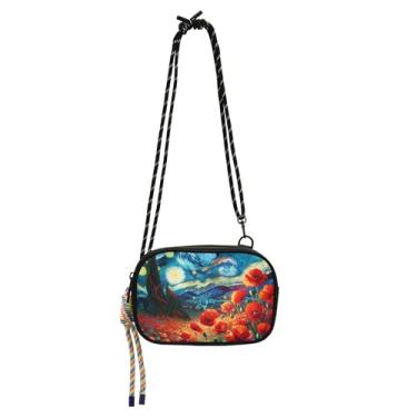 Imagem de TSENQUE Bolsa feminina de papoula floral estrelada para mulheres, bolsa tiracolo pequena, bolsa de celular com alça para viagem, bolsas de ombro mini fofas