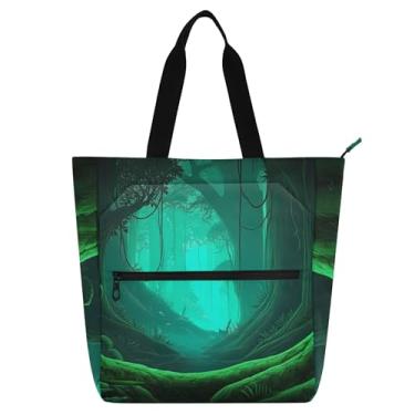 Imagem de Bolsa feminina com foto de floresta tropical exuberante bolsa de trabalho de lona com zíper bolsa de praia para professores, presente para amantes de livros