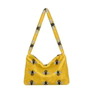 Imagem de GAIGEO Bolsa de ombro feminina Hello Bear Orange Fruit Flower Bike Bolsa de ombro leve, bolsa feminina para uso ao ar livre, Abelha amarela, One Size