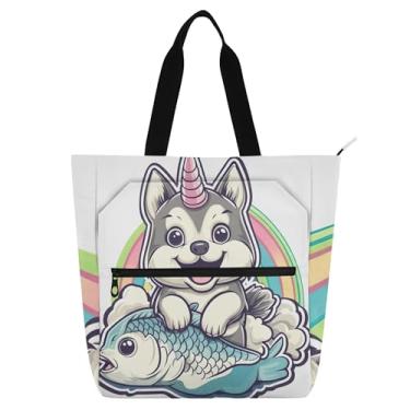 Imagem de GAIGEO Bolsa de ombro fofa de desenho animado de peixe para crianças, mulheres, com zíper, trabalho, escola, bolsa de ombro reutilizável