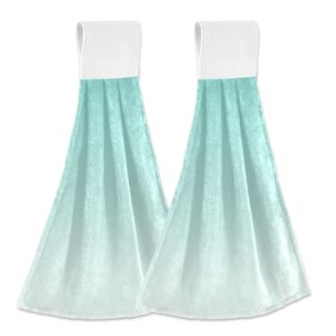 Imagem de Joitme Toalhas de mão gradientes de creme verde azul menta com laço para pendurar, toalhas de cozinha de lã coral macia, panos de prato absorventes para cozinha, banheiro, 2 unidades decorativas de