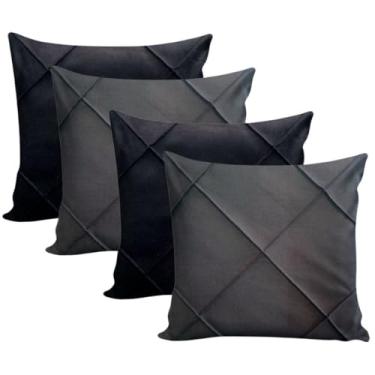 Imagem de Almofadas Cheias em Suede Drapeada 45x45cm Decorativas Sala Quarto Sofá(2 CINZA + 2 PRETO)