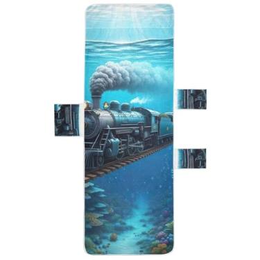 Imagem de Fairy Locomotive Tracks Sea Blue Chaise Lounge Capa de Toalhas de Poltrona de Piscina Lounge Praia Espreguiçadeira 216 cm x 76 cm