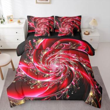 Imagem de Erosebridal Conjunto de edredom feminino com vórtice de mármore, ouro vermelho, tamanho queen, 7 peças, estilo ombré, floral, estética, geométrico, listrado, metálico, abstrato, moderno, conjunto de