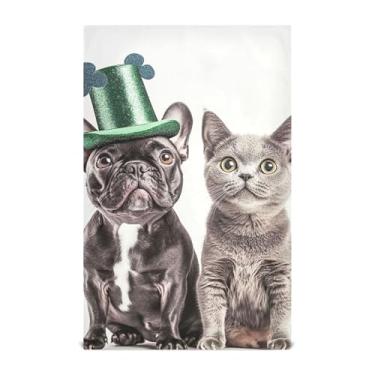 Imagem de Panos de prato decorativos fofos para cachorro preto gato rosa para cozinha chá toalha de mão fofa para lavar louças, secagem rápida fina, 45 x 71 cm, pacote com 6