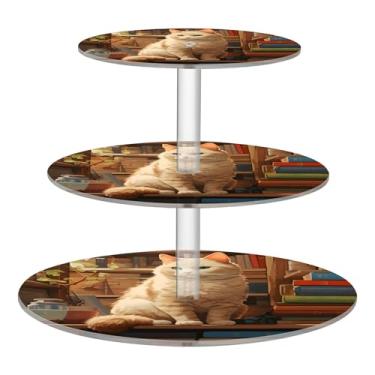 Imagem de Suporte de cupcake de 3 níveis para festas, livros encantadores para sentar gatos, clássico, acrílico, torre de bolo, chá de bebê, servir, donut, suporte para sobremesa, donut