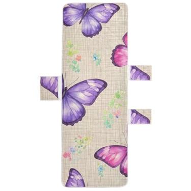Imagem de Capas de cadeira de espreguiçadeira com estampa rosa borboleta roxa toalhas de praia de piscina com bolsos espreguiçadeira floral 215,9 cm x 76,2 cm