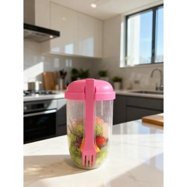 Imagem de Pote de pedreiro para salada com tampa e garfo, copo portátil de iogurte, recipiente de leite, copo de lanches saudáveis para café da manhã e trabalho