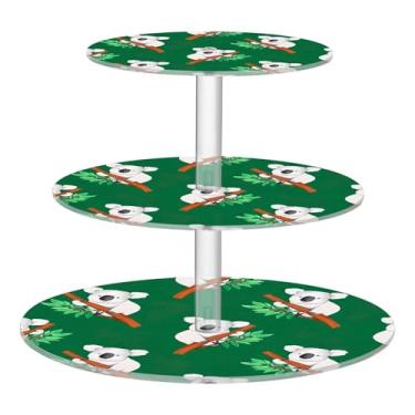 Imagem de Suporte de cupcake para festa de chá de 3 níveis, exibição de formatura, torre de cupcake, folhas de coala, decoração de mesa verde, bandeja de servir comida, suprimentos de festa, doces