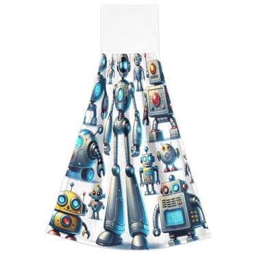 Imagem de Joisal Toalhas de mão com laços para pendurar robôs fofos de desenho animado conjunto de 2 toalhas de chá de forno, altamente absorvente, toalha de cozinha decorativa altamente absorvente, 46 x 35