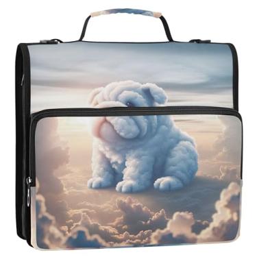 Imagem de Organizador de fichários de 3,8 cm com 3 anéis, anel D, buldogue engraçado, nuvens, cachorrinho, organizador de fichário para ensino médio, bolsa com alça, grande estojo de armazenamento com alça