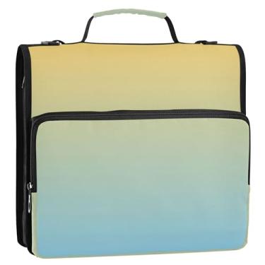 Imagem de Fichário durável com 3 anéis de 3 anéis, anel D, amarelo, azul celeste, gradiente, organizador com zíper, vários bolsos, pasta grande para portfólio, bolsa para fichário do ensino médio com alça