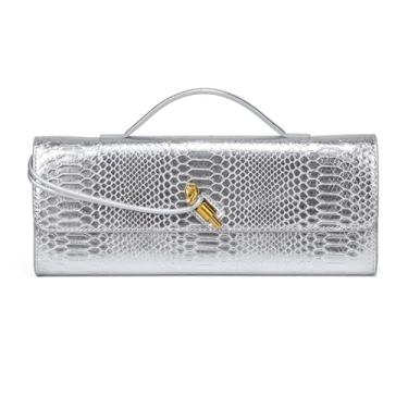 Imagem de Beaguful Bolsa de mão feminina moderna de couro com estampa de crocodilo bolsa transversal à noite, Prata