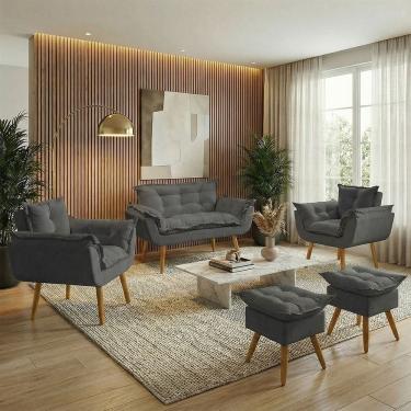 Imagem de Kit Namoradeira 2 Poltronas e 2 Puffs Confortável Para Sala Recepção Manicure Consultório Alice Suede