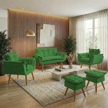 Imagem de Kit Namoradeira 2 Poltronas e 2 Puffs Confortável Para Sala Recepção Manicure Consultório Alice Suede